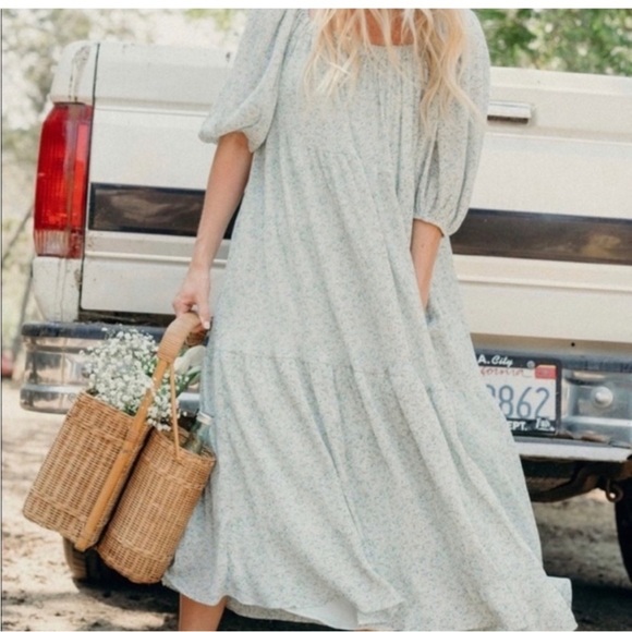 EUC Carly Jean Los Angeles Ada Green Daisy Floral Midi Maxi Dress - Picture 5 of 12